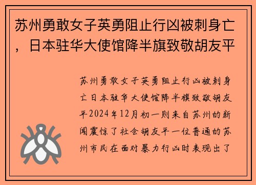 苏州勇敢女子英勇阻止行凶被刺身亡，日本驻华大使馆降半旗致敬胡友平